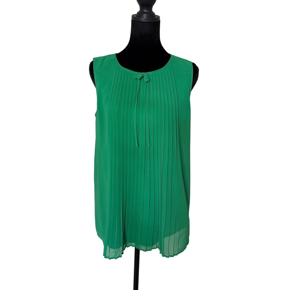 Karl Lagerfeld Paris Green Pleated Sleeveless Blouse Bow Neck Size S